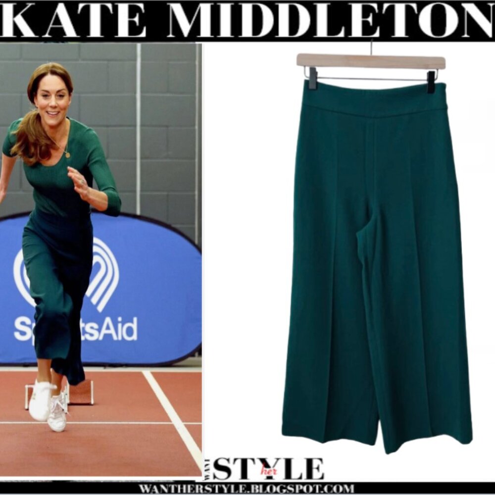 Zara Dark Green Wide Culottes Rare Trousers Crop Pants ASO Royal PoW Size XS